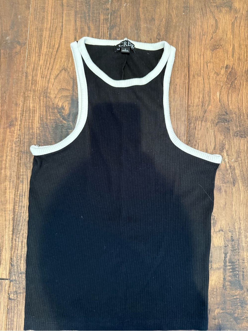 J. Crew Black Ribbed Tank with White Trim